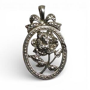 Vintage Silver Tone Rose Pendant “Love You Mother” Floral Gift Jewelry